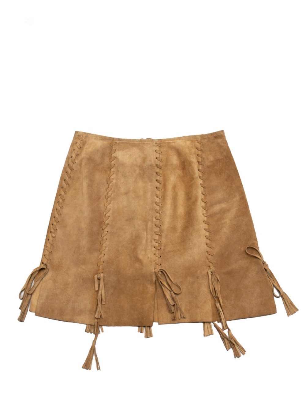 Moschino Leather Brown Suede Lace Up Tassel Mini Skirt Estimated Size M US 6 - Picture 3 of 6